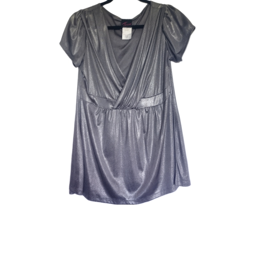 Vintage Torrid faux wrap shirt metallic silver 1X